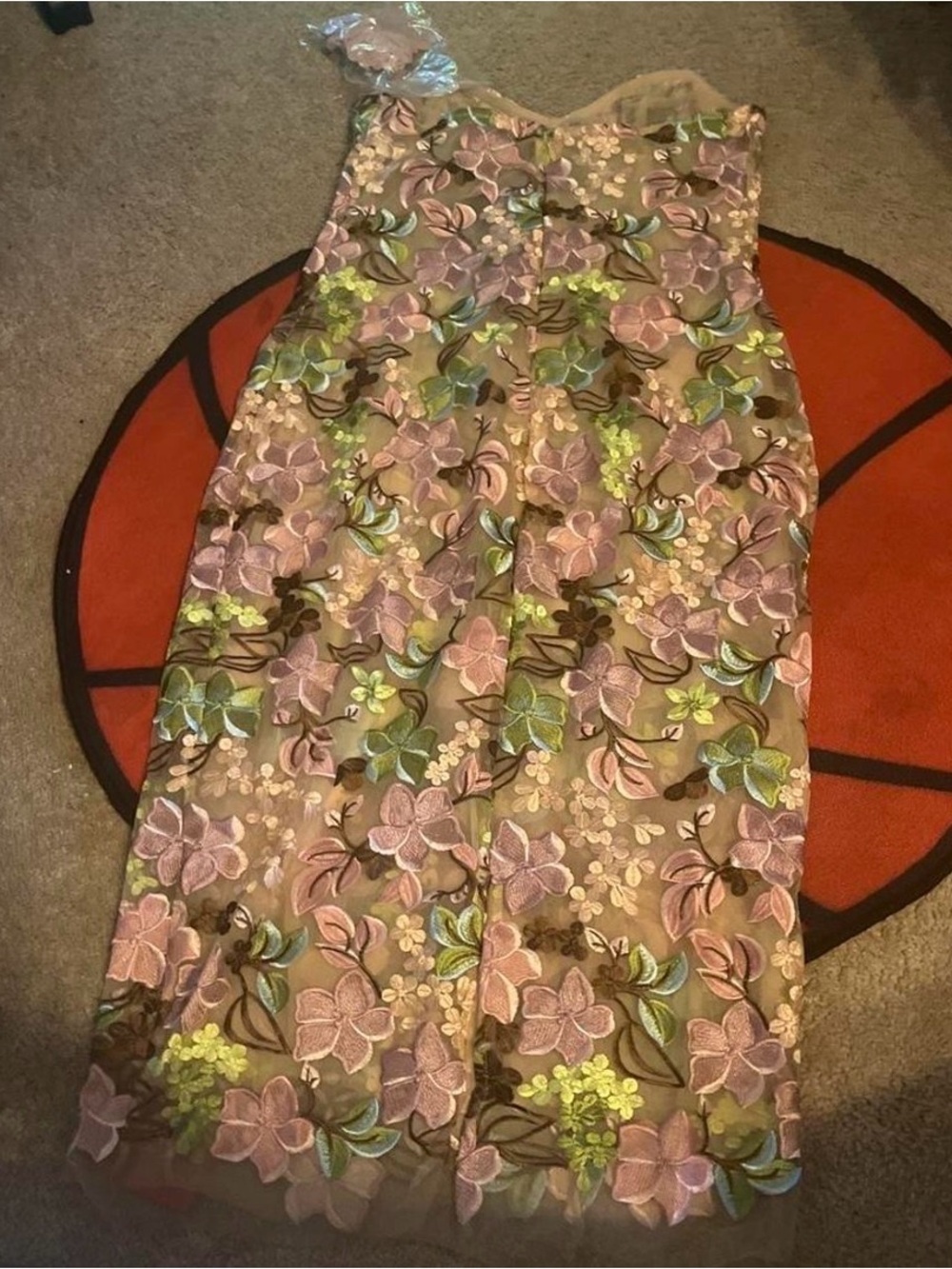 Fashion Nova Strapless Floral Dress in Beige, Pink, Green and Blue